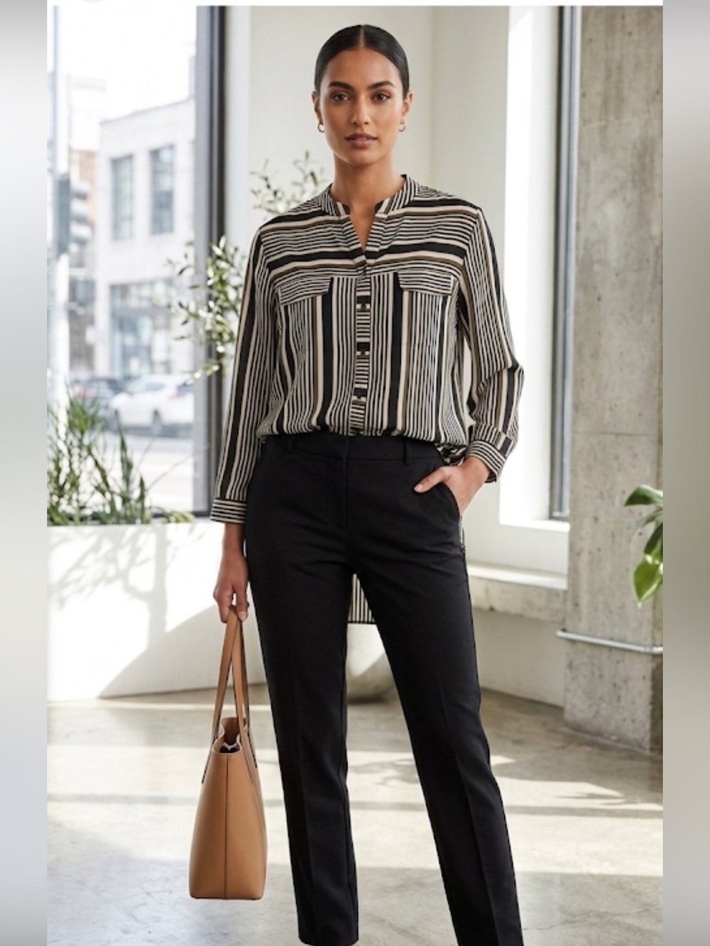 AKAR Collection Striped Button-Down Blouse – Size XL (US) / 50 (EU)